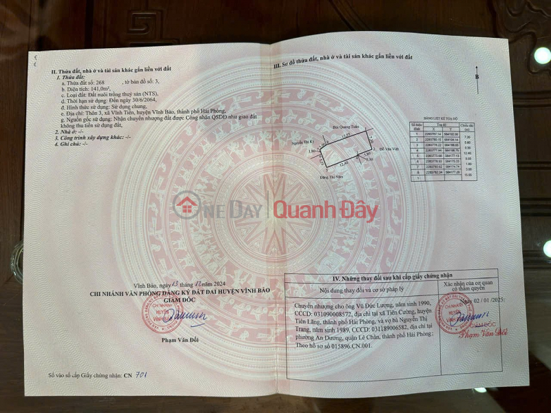 Property Search Vietnam | OneDay | Nhà ở, Niêm yết bán ĐẤT ĐẸP- GIÁ TỐT BÁN NHANH LÔ ĐẤT ĐẦU TƯ LÀ SINH LỜI TẠI huyện Vĩnh Bảo, thành phố Hải Phòng