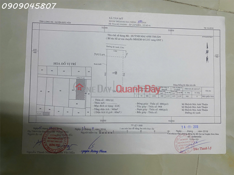 đ 1,55 tỷ | Chính chủ bán gấp 360m2 đất thổ cư 100% Đức Hòa giá 1,55 tỷ có phí hh cho môi giới