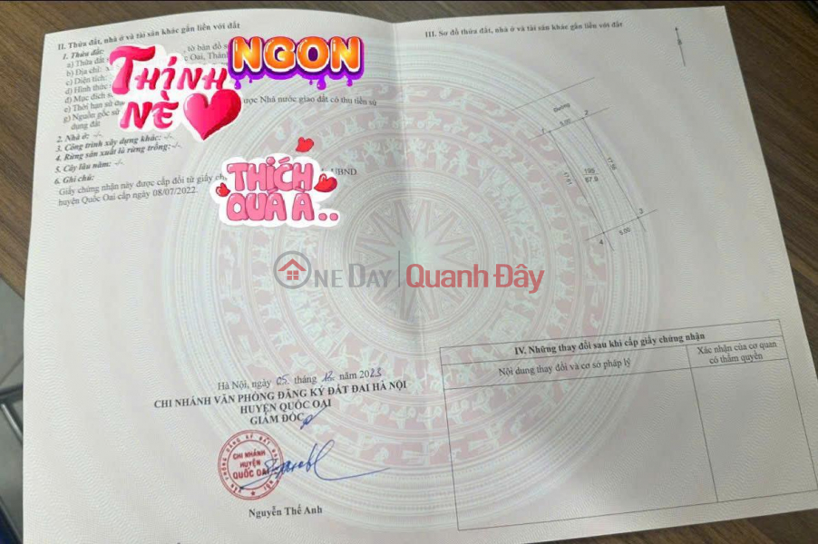LÔ ĐẤT VỊ TRÍ ĐẮC ĐỊA SÀI SƠN- QUỐC OAI, VIEW THOÁNG, ĐƯỜNG RỘNG CHÍNH CHỦ CẦN THANH KHOẢN NHANH , LH 0988 Niêm yết bán