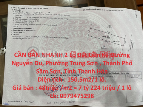 CẦN BÁN NHANH 2 Lô Đất Liền Kề Đường Nguyễn Du Tại Tỉnh Thanh Hóa _0