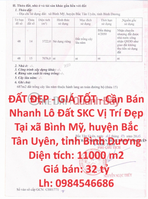 ĐẤT ĐẸP - GIÁ TỐT - Cần Bán Nhanh Lô Đất SKC Vị Trí Đẹp Tại huyện Bắc Tân Uyên, Bình Dương _0