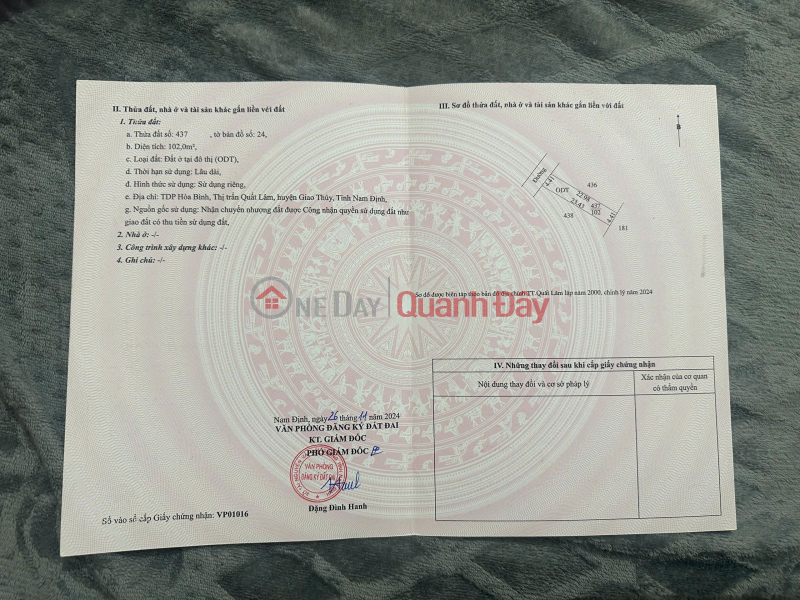 Property Search Vietnam | OneDay | Nhà ở, Niêm yết bán Đất nền Thị trấn Quất Lâm, Huyện Giao Thủy 2.2 tỷ – 100m² gần resort biển, thích hợp xây villa – Nguyễn Hùng