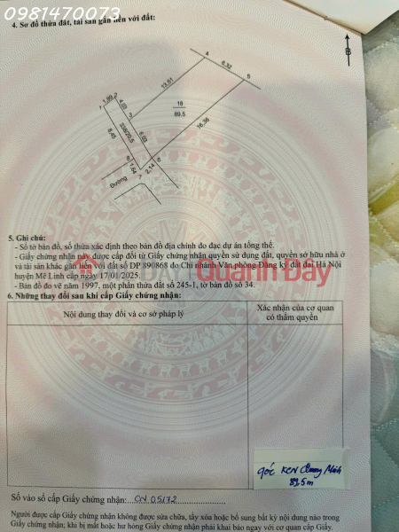 Bán đất lô đất siêu đẹp tại xã Quang Minh, Hà Nội, DT 89.5 m2, view đẹp, giá đầu tư Niêm yết bán
