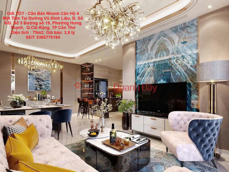 GIÁ TỐT - Cần Bán Nhanh Căn Hộ 4 Mặt Tiền Đường Tại Quận Cái Răng, TP Cần Thơ Niêm yết bán