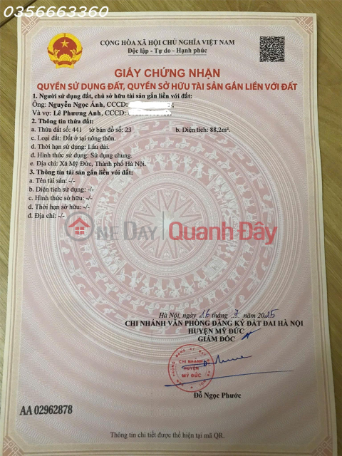 CHÍNH CHỦ BÁN LÔ GÓC 2 MẶT TIỀN TẠI XÃ MỸ ĐỨC – HÀ NỘI, DT 88,2m² FULL THỔ CƯ _0