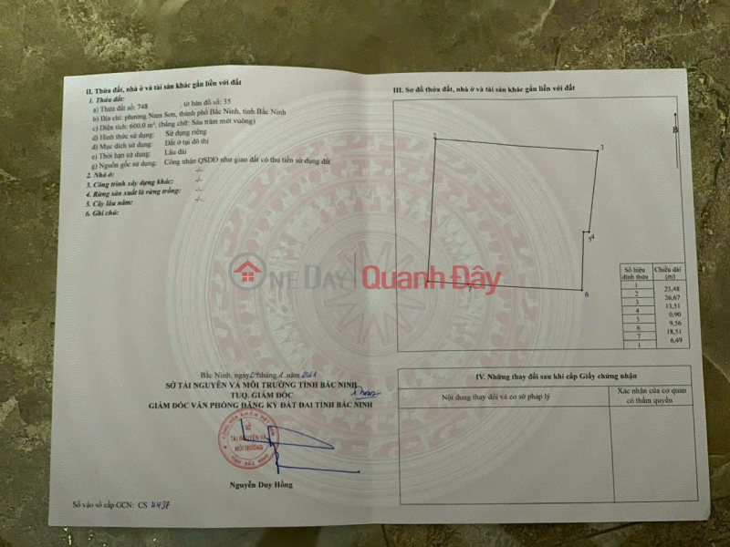 Chính Chủ Cần Bán Lô Đất 600m2 Ngõ 460 Tự Thôn, Phường Nam Sơn, TP Bắc Ninh Niêm yết bán