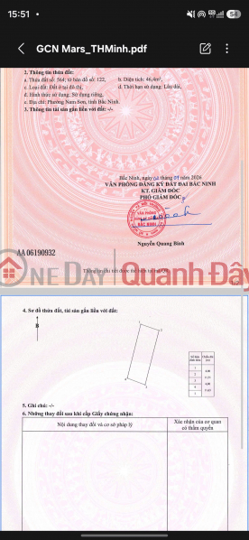 Bán đất đường Tam Giang, TP Bắc Ninh, 46,4m2, nhỉnh 1 tỷ, miễn TG Niêm yết bán