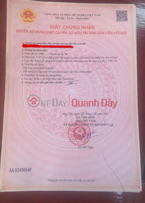 ĐẤT VƯỜN CHÍNH CHỦ - LÔ GÓC 2 MẶT TIỀN Tại Thôn 3, Xã Hợp Tiến ( Huyện Triệu Sơn Cũ ),Thanh Hóa _0