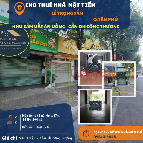 Cho thuê nhà mặt tiền Lê Trọng Tấn 68m2, 2 Lầu, 30Triệu _0