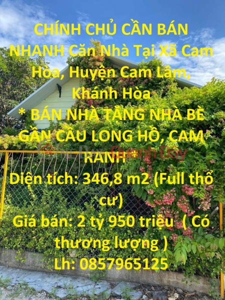 CHÍNH CHỦ CẦN BÁN NHANH Căn Nhà Tại Xã Cam Hòa, Huyện Cam Lâm, Khánh Hòa Niêm yết bán