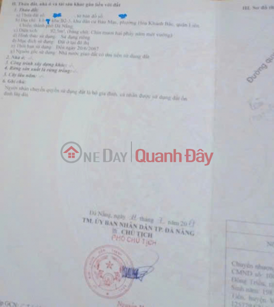 OWNER SELLING LAND PLOT ON BAU MAC 20 STREET – LIEN CHIEU DISTRICT, DA NANG Vietnam Sales | đ 4.25 Billion
