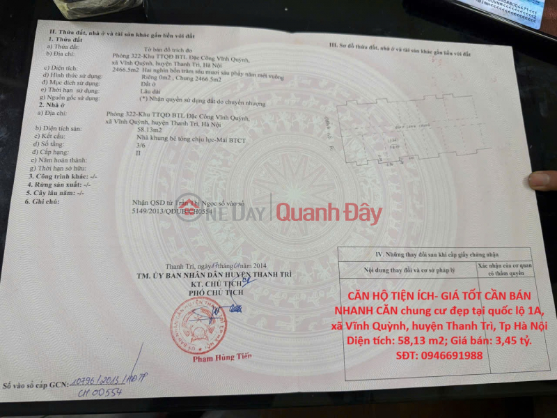 CĂN HỘ TIỆN ÍCH- GIÁ TỐT CẦN BÁN NHANH CĂN chung cư đẹp tại huyện Thanh Trì, Tp Hà Nội Niêm yết bán
