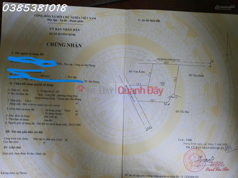 Siêu phẩm - Bán đất 2 mặt tiền phường Hưng Đạo, HP, DT 736m2, giá đầu tư, Việt Nam | Bán, đ 35 triệu