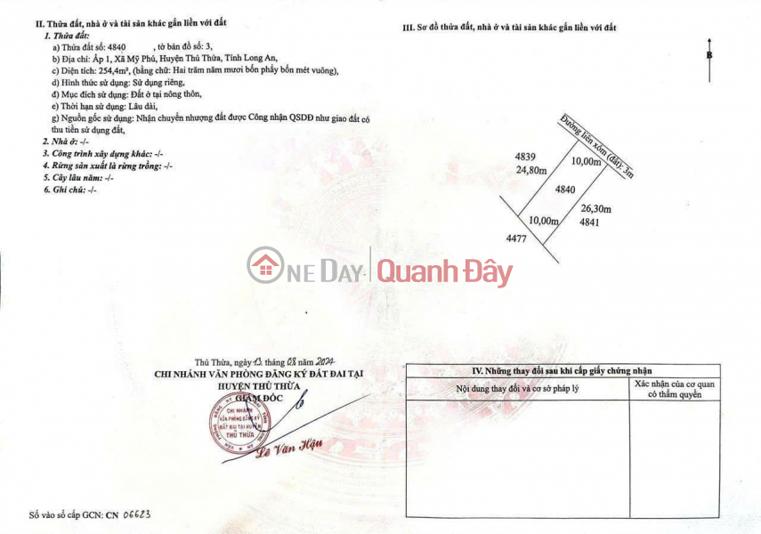 ĐẤT ĐẸP – GIÁ TỐT – CHÍNH CHỦ CẦN BÁN Xã Mỹ Phú, Thủ Thừa, Long An Niêm yết bán