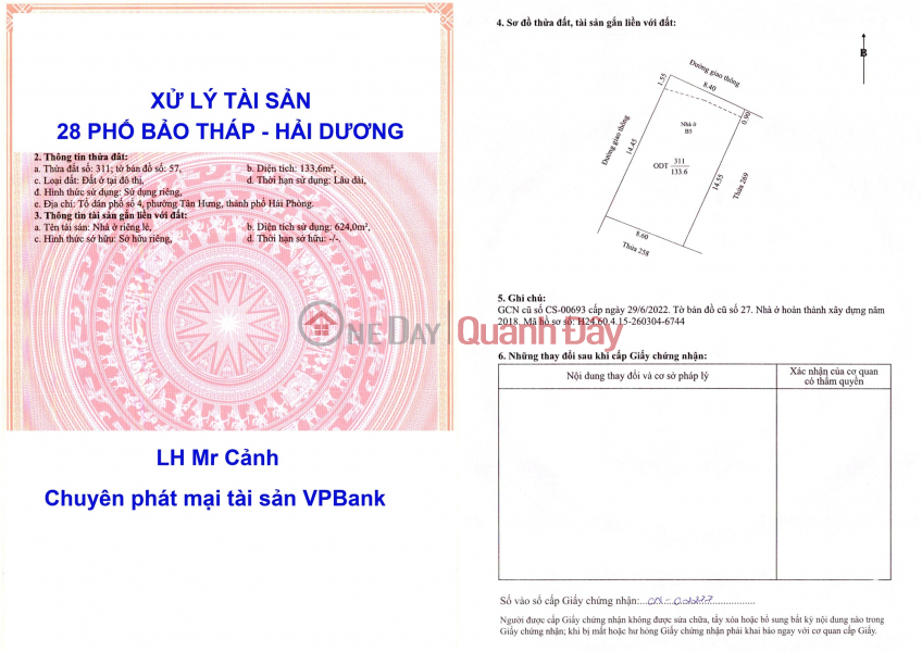 Bán nhà 5 tầng 28 Bảo Tháp, TP Hải Dương (nay là phường Tân Hưng, Hải Phòng) Niêm yết bán