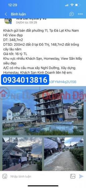 LAND SELLING OWNER IN WARD 11, CITY. DA LAT - NAM HO AREA BEAUTIFUL VIEW Sales Listings