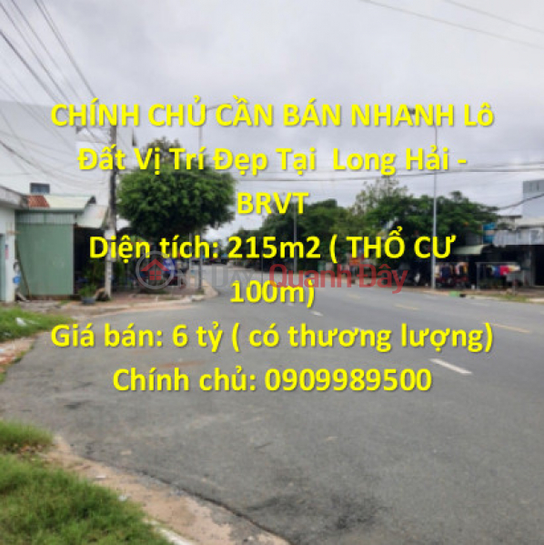 CHÍNH CHỦ CẦN BÁN NHANH Lô Đất Vị Trí Đẹp Tại Long Hải - BRVT Niêm yết bán