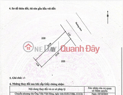 Land for sale on a branch road of DH2, 7.5m wide road, 4m sidewalk, with land title deed, residential land. _0