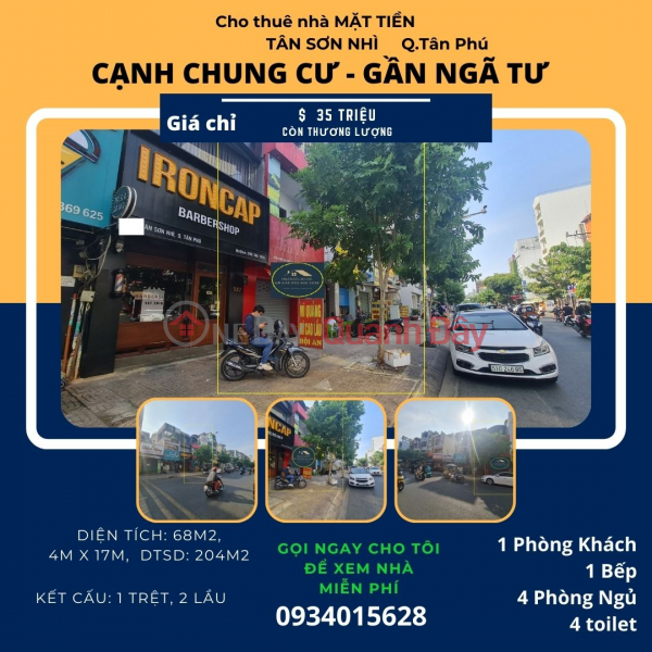 Cho thuê nhà Mặt Tiền Tân Sơn Nhì 68m2, 2 Lầu, 35 triệu, khu CỰC SẦM UẤT Niêm yết cho thuê