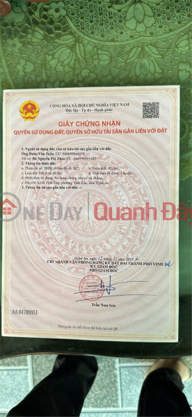 PRIME LAND – GOOD PRICE – OWNER SELLING Located at Le Viet Thuat Street, Nghi Thai Ward, Vinh City, Nghe An Province Sales Listings