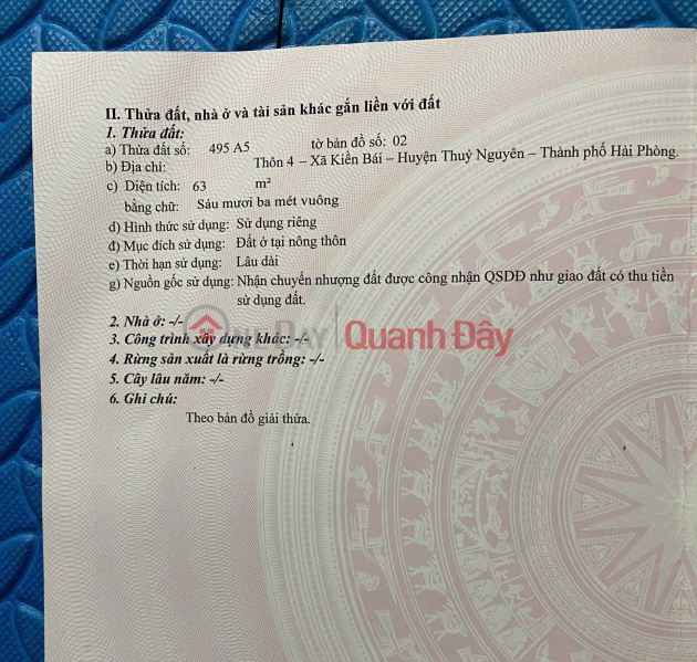 Chính chủ cần bán Nhanh Lô Đất tại Thôn 4 - Xã Kiền Bái - Huyện Thuỷ Nguyên - Hải Phòng. Việt Nam | Bán, đ 750 triệu