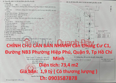 CHÍNH CHỦ CẦN BÁN NHANH Căn Chung Cư C1, Đường NB3 Quận 9 - TP Hồ Chí Minh _0
