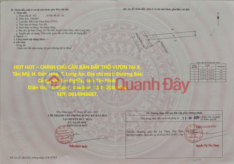 HOT HOT – CHÍNH CHỦ CẦN BÁN ĐẤT THỔ VƯỜN TẠI X. Tân Mỹ, H. Đức Hòa, T. Long An _0