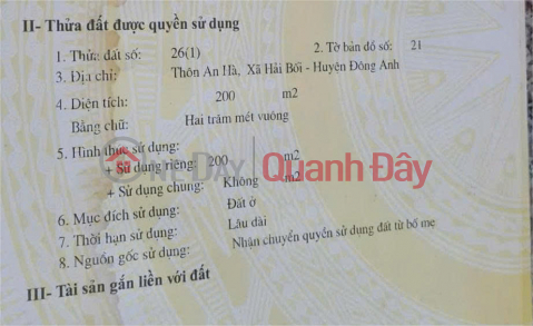 Owner selling land in a prime location on Yen Ha Street, Vinh Thanh Commune, Hanoi - Clear legal title deed. _0