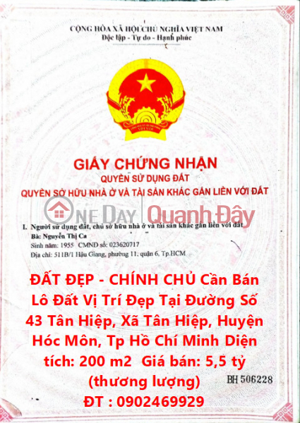 ĐẤT ĐẸP - CHÍNH CHỦ Cần Bán Lô Đất Vị Trí Đẹp Tại Huyện Hóc Môn, HCM - Giá Đầu Tư Niêm yết bán