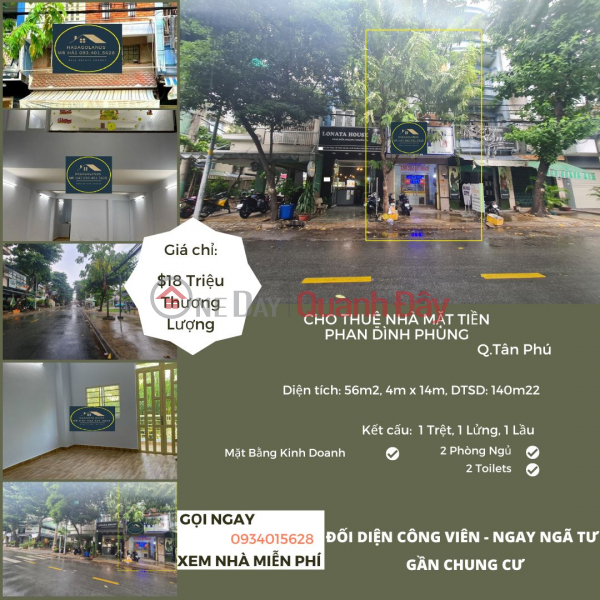 House for rent in front of Phan Dinh Phung, 56m2, 1 Floor, 18 Million, Right at the Park Rental Listings