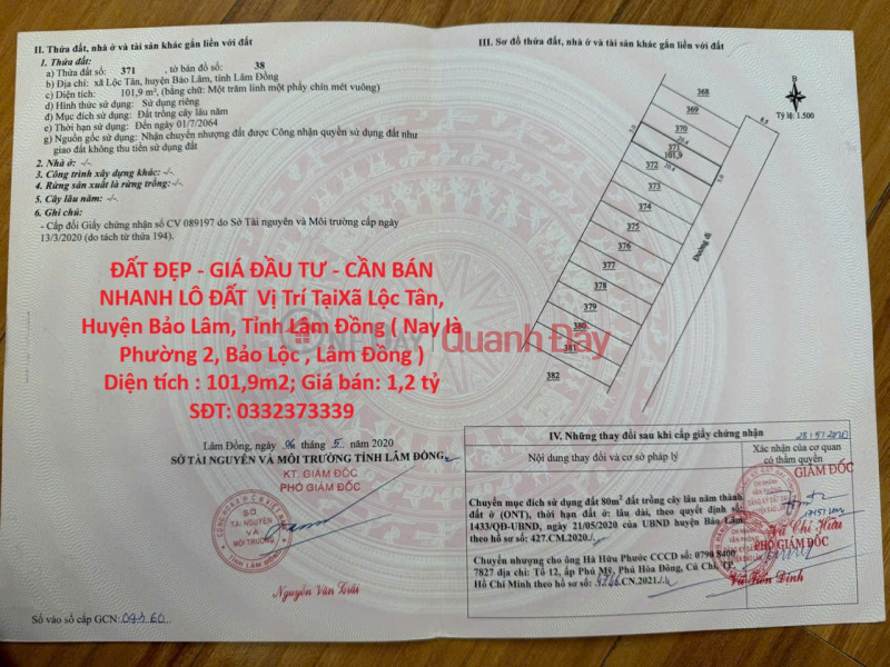 ĐẤT ĐẸP - GIÁ ĐẦU TƯ - CẦN BÁN NHANH LÔ ĐẤT Vị Trí Tại Phường 2, TP Bảo Lộc, Tỉnh Lâm Đồng Niêm yết bán