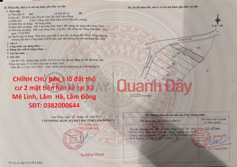 OWNER SELLING 3 ADJACENT RESIDENTIAL LAND PLOTS WITH 2 ROAD FRONTAGES IN ME LINH COMMUNE, LAM HA DISTRICT, LAM DONG PROVINCE _0