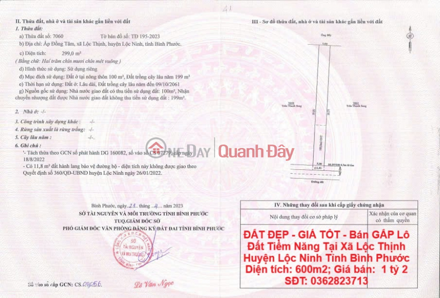 BEAUTIFUL LAND - GOOD PRICE - URGENT SALE Potential Land Lot In Loc Thinh Commune, Loc Ninh District, Binh Phuoc Province Sales Listings