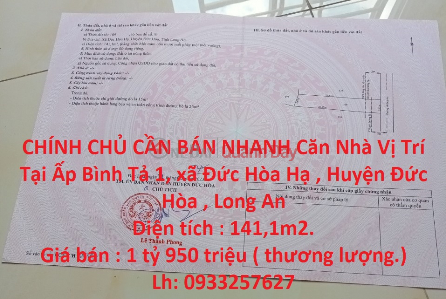 CHÍNH CHỦ CẦN BÁN NHANH Căn Nhà Vị Trí Tại Tỉnh Long An Niêm yết bán