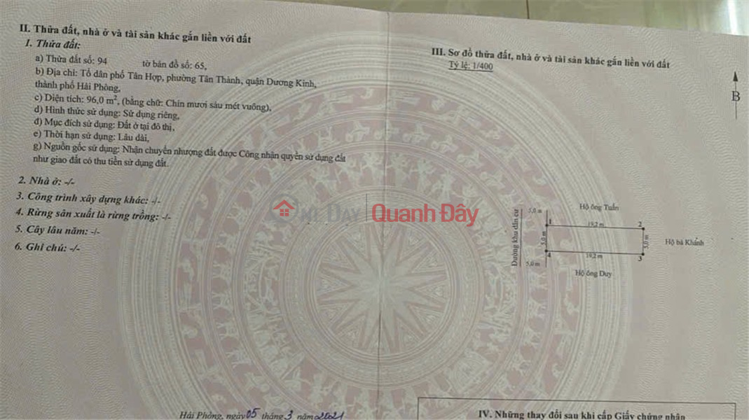 Property Search Vietnam | OneDay | Residential, Sales Listings 1.6x billion 96m2 Lane 221 Tan Thanh Duong Kinh Zalo 0567222555