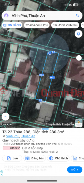 đ 6,5 tỷ, Chủ bán lô đất biệt thự đường xe tải vĩnh phú 40