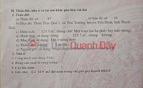 HOT HOT – CẦN BÁN ĐẤT GẦN NHÀ XE HOÀNG ĐÔNG, PHỐ KIỂU, X. Yên Trường, H. Yên Định, T. Thanh Hóa _0