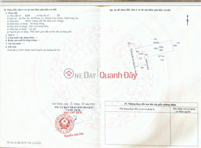 Property Search Vietnam | OneDay | Nhà ở Niêm yết bán | ĐẤT ĐẸP - ĐẦU TƯ SINH LỜI - Cần Bán Gấp Lô Đất Tiềm Năng Xã Phước Lý, Cần Giuộc, Long An