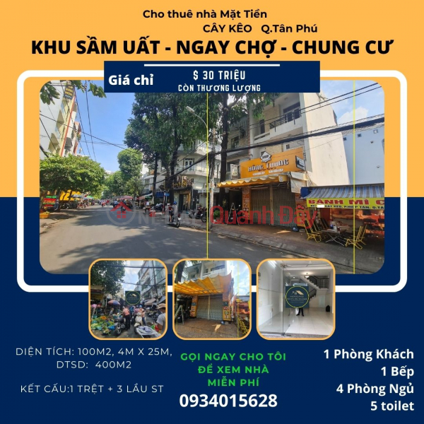 Cho thuê nhà mặt tiền Cây Keo 100m2, 3Lầu+ST, 30Triệu, Ngay CHỢ Niêm yết cho thuê