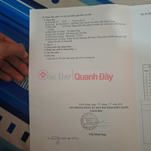 BEAUTIFUL LAND - PROFITABLE INVESTMENT - OWNER Needs to Quickly Sell Land Lot in Dong Yen Commune, An Bien, Kien Giang Sales Listings