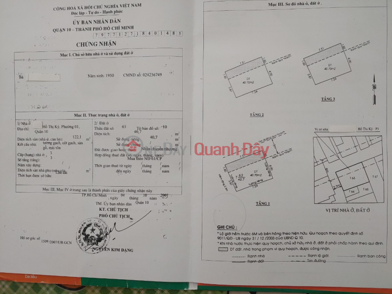 NHÀ CĂN GÓC - Chính Chủ CẦN BÁN Căn Nhà Tại đường Hồ Thị Kỷ, Phường 1, Quận 10, HCM Việt Nam | Bán đ 9,5 tỷ