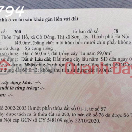 Chính chủ (không qua môi giới) bán đất thôn Trại Hồ, Cổ Đông, Sơn Tây, giá: 18tr/m2, 149m2 _0