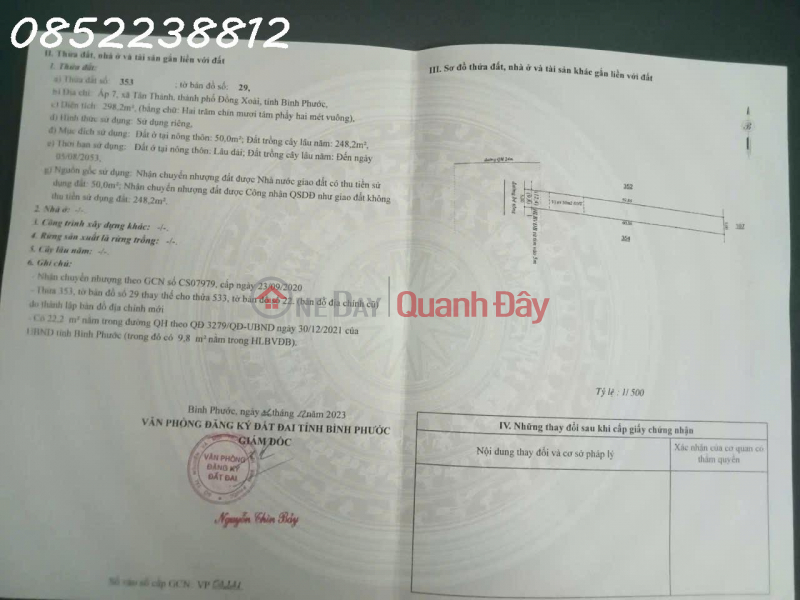 Property Search Vietnam | OneDay | Nhà ở Niêm yết bán Bán 298.2m2 đất tại Ấp 7, Tân Thành, Đồng Xoài, 730 triệu - hàng hiếm đẹp, nhiều tiện ích