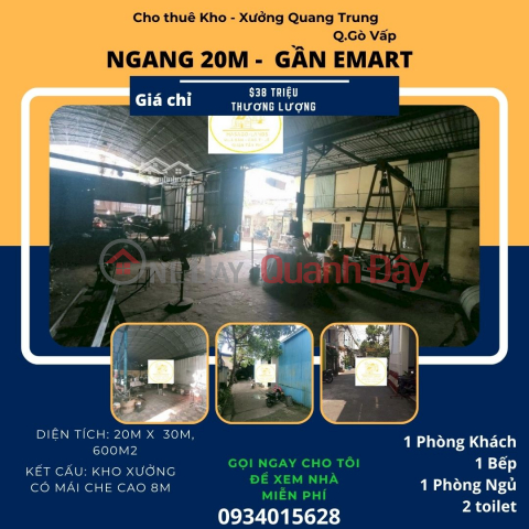 Quang Trung WORKSHOP for rent, 600m2, 20m horizontal, 38 million _0