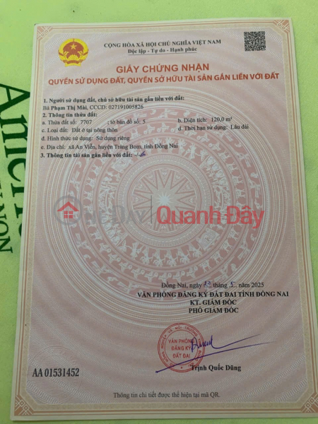 Property Search Vietnam | OneDay | Nhà ở, Niêm yết bán ĐẤT CHÍNH CHỦ - GIÁ TỐT - Vị Trí Ấp 4 Xã An Viễn, Huyện Trảng Bom, Tỉnh Đồng Nai