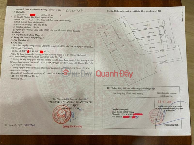 Property Search Vietnam | OneDay | Residential, Sales Listings PRIME LAND FOR OWNERS - GOOD PRICE For Quick Sale Front Lot in Tan Phu District, HCMC