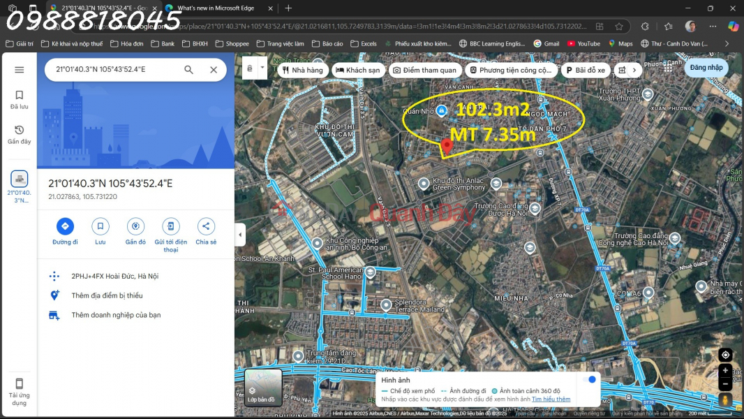 Owner urgently sells service land in Van Canh, Hoai Duc, Hanoi. Area 102.3m2, Frontage 7.35m, free of deposit Sales Listings