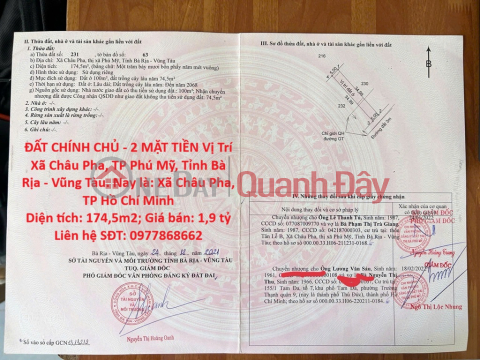 ĐẤT CHÍNH CHỦ - 2 MẶT TIỀN Vị Trí Xã Châu Pha, TP Phú Mỹ, Tỉnh Bà Rịa - Vũng Tàu _0