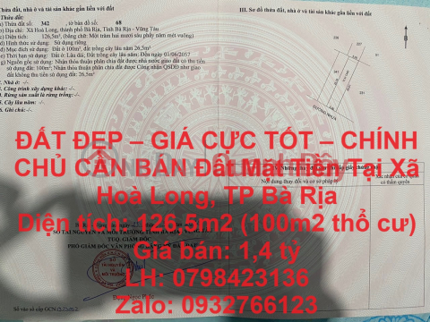 ĐẤT ĐẸP – GIÁ CỰC TỐT – CHÍNH CHỦ CẦN BÁN Đất Mặt Tiền Tại Xã Hoà Long, TP Bà Rịa _0