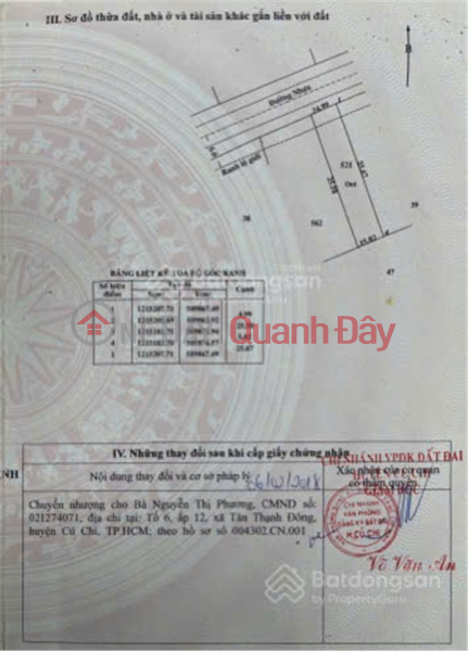 ĐẤT ĐẸP – GIÁ TỐT – CHÍNH CHỦ CẦN BÁN Tại Thửa 521, Tờ bản đồ số 11, Xã Tân Thạnh Tây, Củ Chi Niêm yết bán